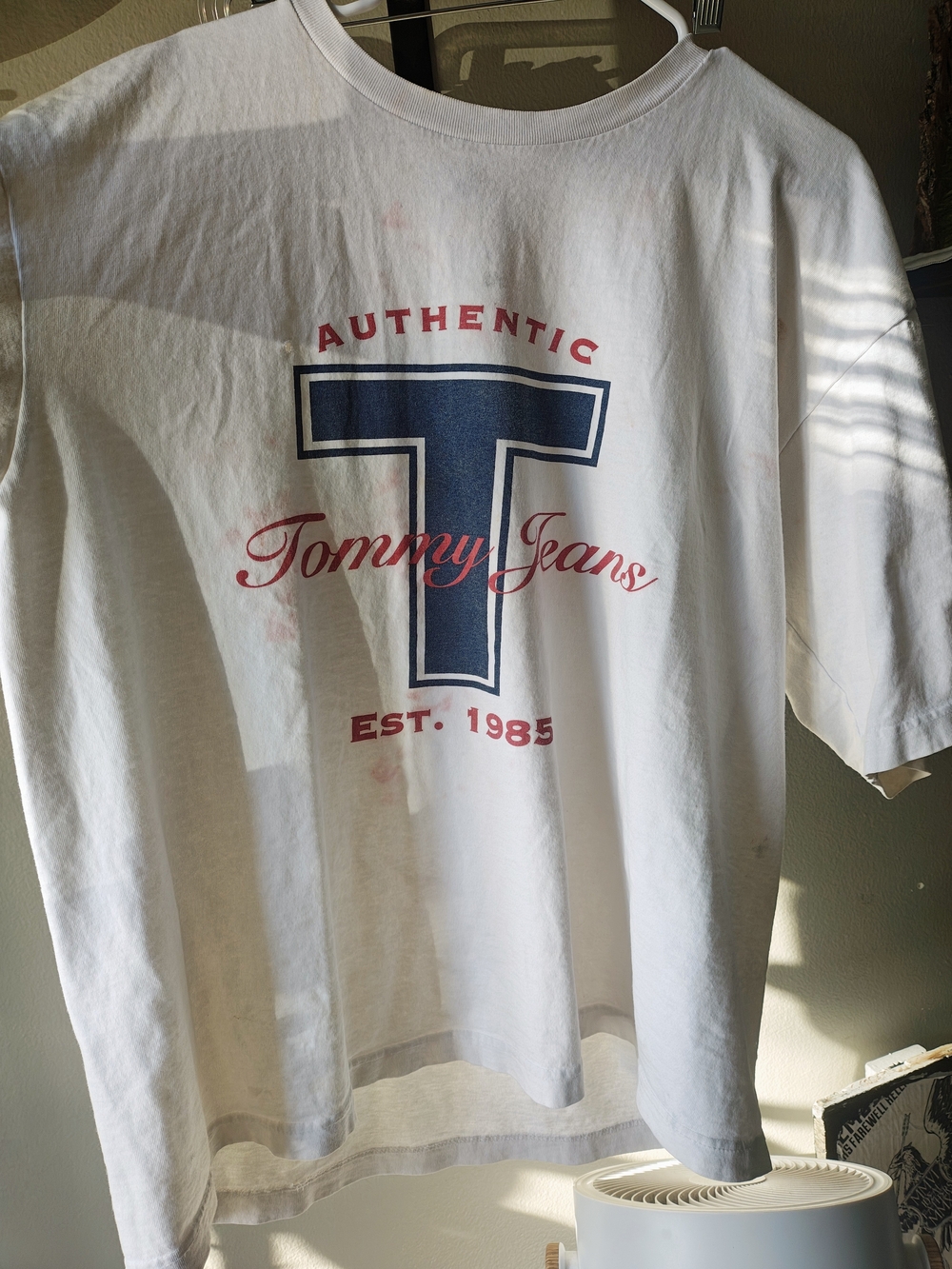 Tommy Hilfiger White Tee with Navy Block T and Red Script